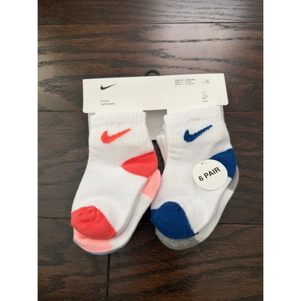Nike Infant 6 Pack Lightweight Ankle Socks White Multi NN0299-R26 12-24 Months